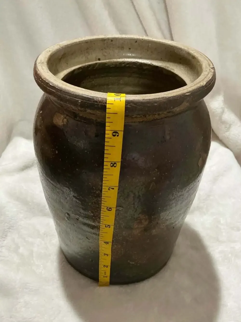 Antique Stoneware Storage Jar Crock Brown Glaze